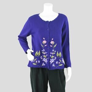Vintage 90s Embroidered Floral Cardigan Women's Medium